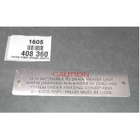 New Old Stock MG Heater Caution Plate 408 360
