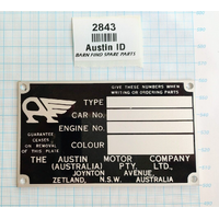 Chassis ID plate Austin Australia Flying A Bugeye Sprite  New Old Stock