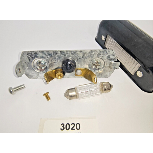 New old stock in box vintage License Plate Lamp, black metal/tin Part No 333