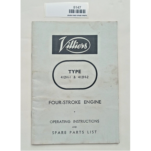 Villiers Type 412H-1 & 412H-2  Four-Stroke Engine Operating Instructions & Spare