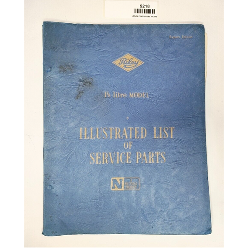 Original Riley 1 1/2 litre RMA Original Illustrated List of Service Parts 1951