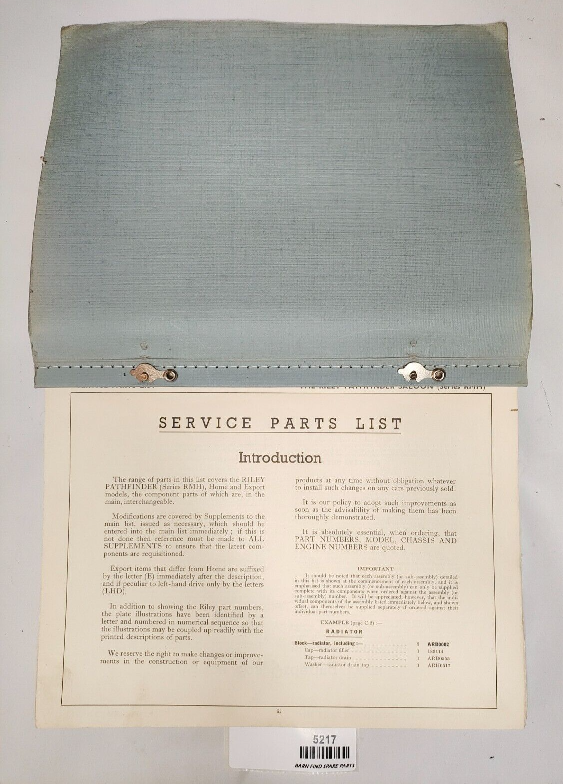Original Riley Pathfinder RMH Saloon Illustrated Parts List Pub. AJB5172 19544