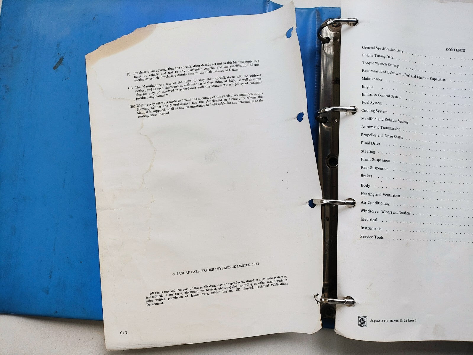 Original Jaguar XJ12 Repair Operation Manual E.172 Issue 1 1972 in hard binder4