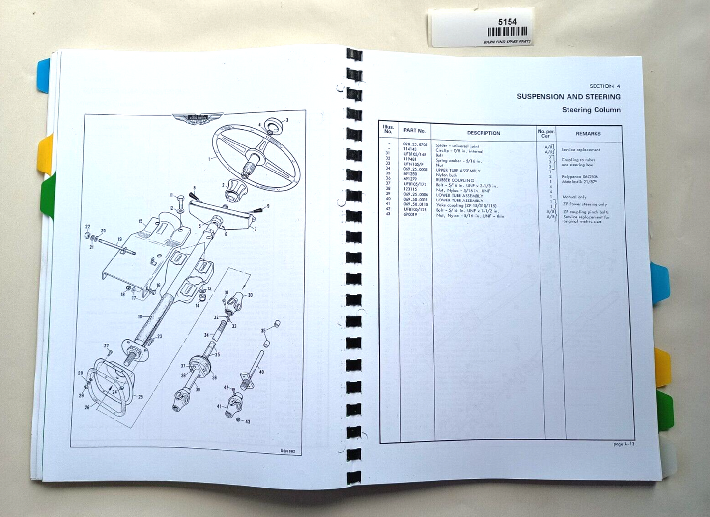 ASTON MARTIN DBS Saloon Parts Catalogue Manual Reprint/Copy4