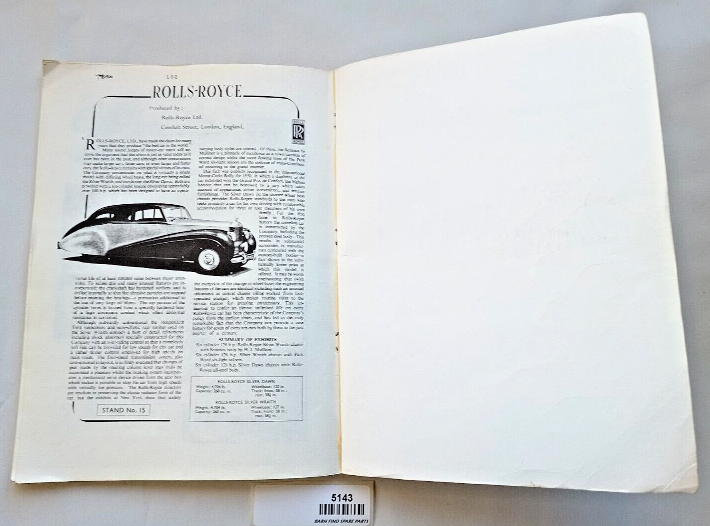 Rolls-Royce Cars 1940-1950 Brooklands Books original vintage softcover8