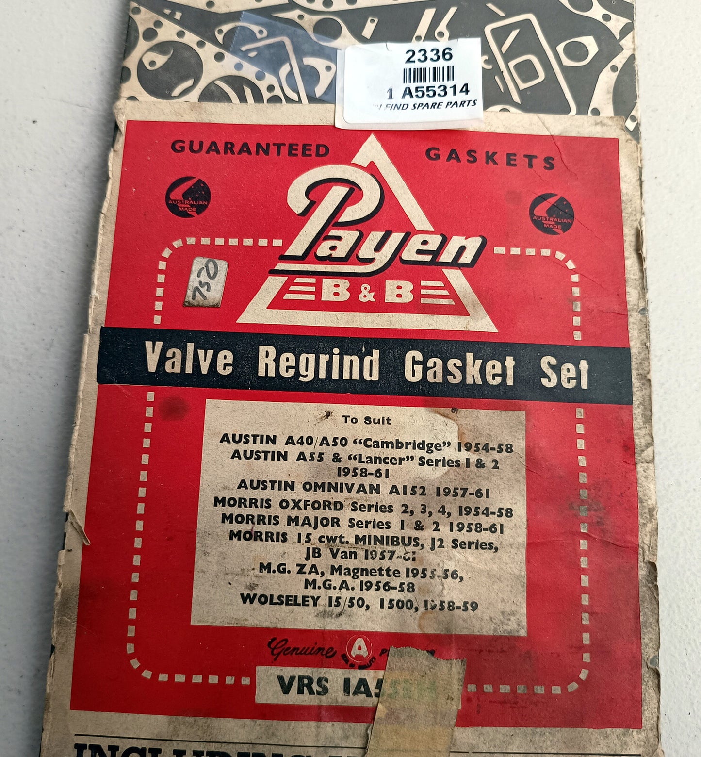 Valve Regrind Gasket set (incomplete) 1 A55314, New Old Stock 2