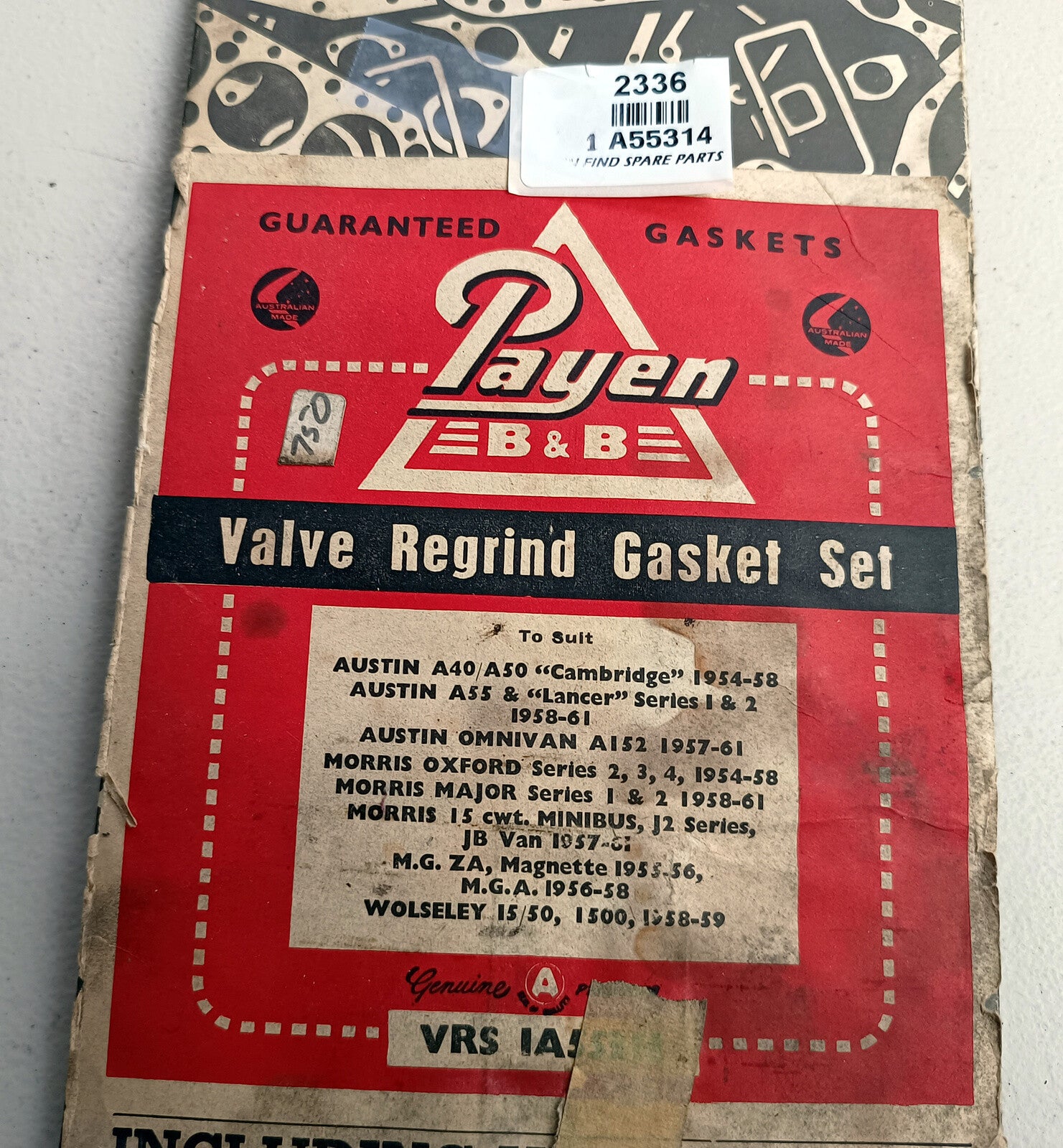 Valve Regrind Gasket set (incomplete) 1 A55314, New Old Stock 2