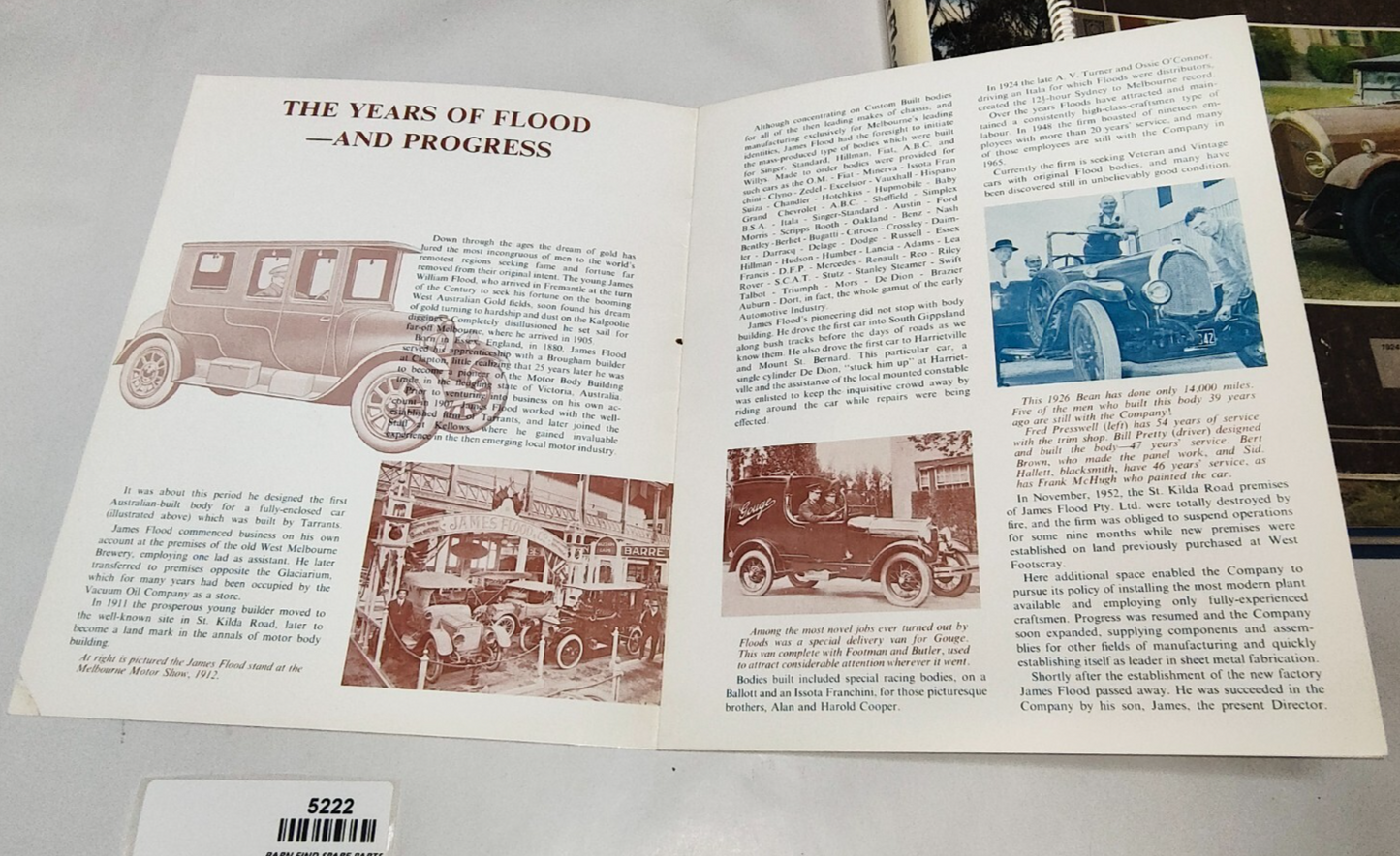 Signed 1st Edition The James Flood Book of Early Motoring Hardcover 196819