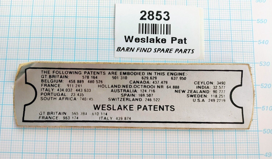 Classic WESLAKE PATENTS decal sticker - MGC Roadster & MGCGT 6Cyl 1967-690