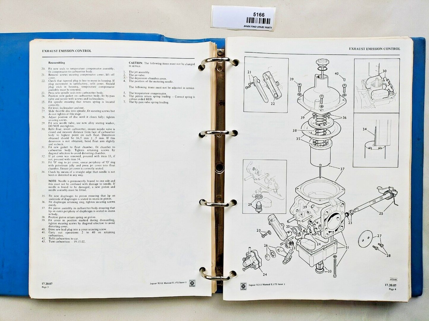 Original Jaguar XJ12 Repair Operation Manual E.172 Issue 1 1972 in hard binder8