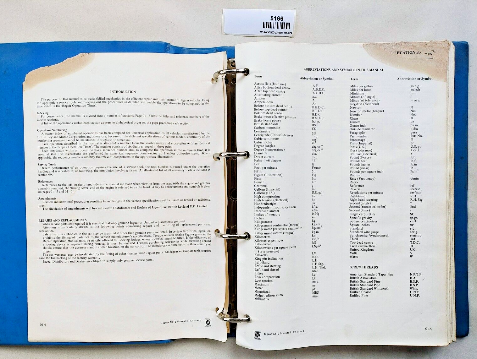Original Jaguar XJ12 Repair Operation Manual E.172 Issue 1 1972 in hard binder6