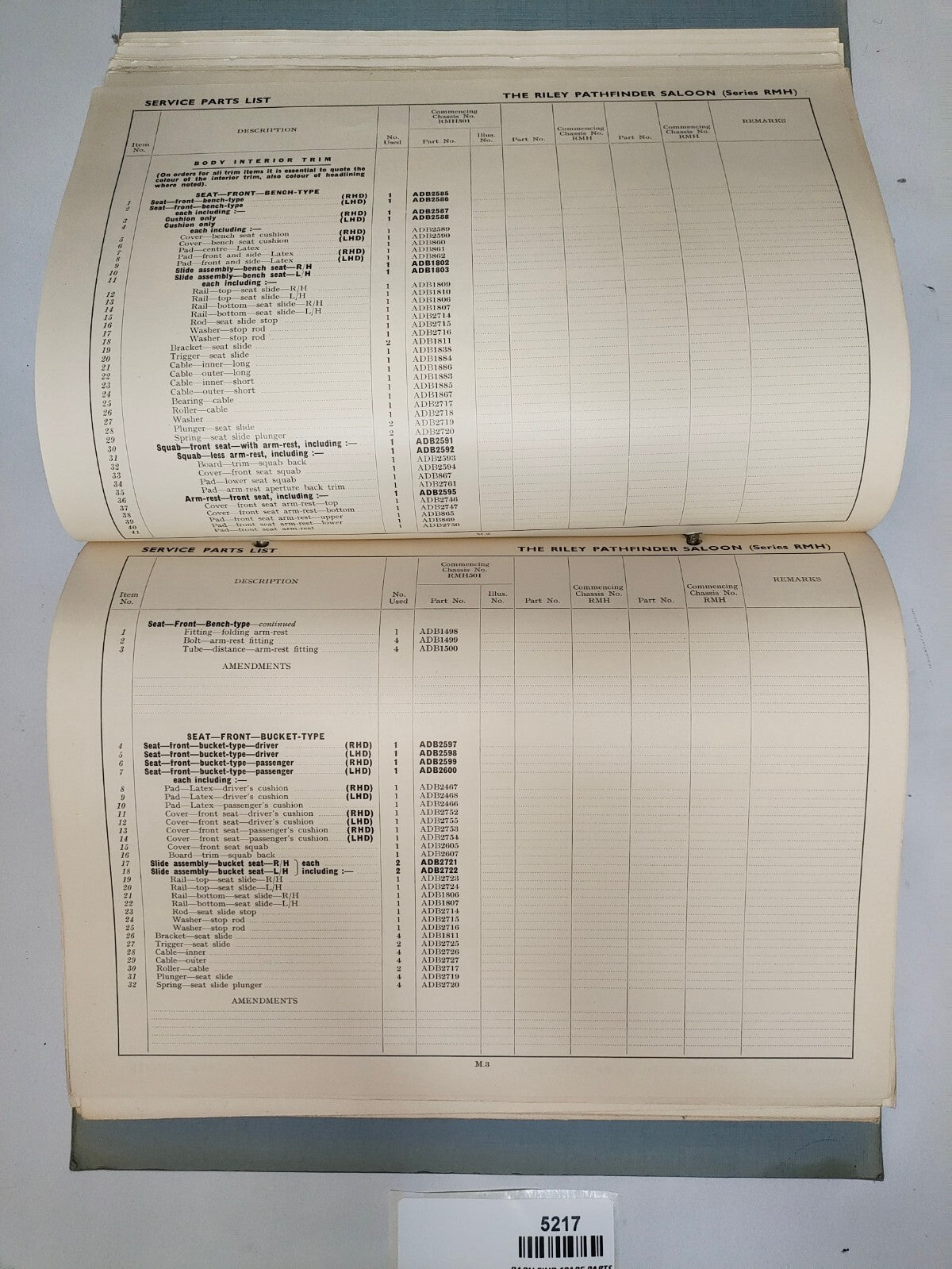 Original Riley Pathfinder RMH Saloon Illustrated Parts List Pub. AJB5172 195412