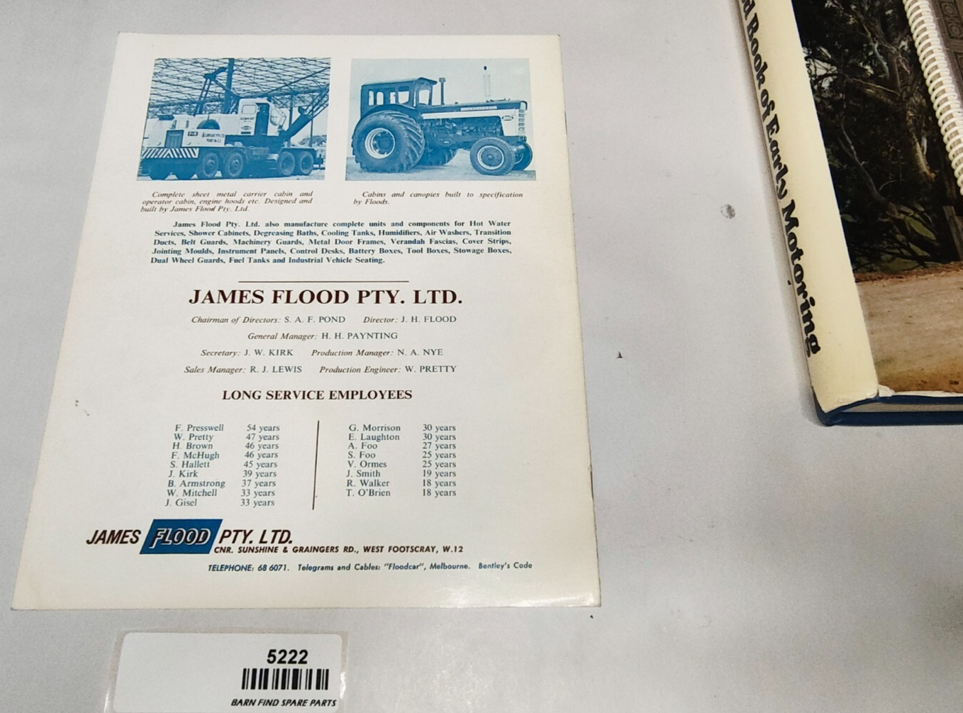 Signed 1st Edition The James Flood Book of Early Motoring Hardcover 196818