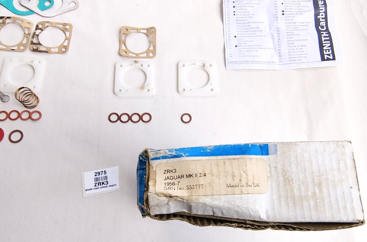 Zenith ZRK3 rebuild kit - there are some parts missing and some parts extra. NOS10