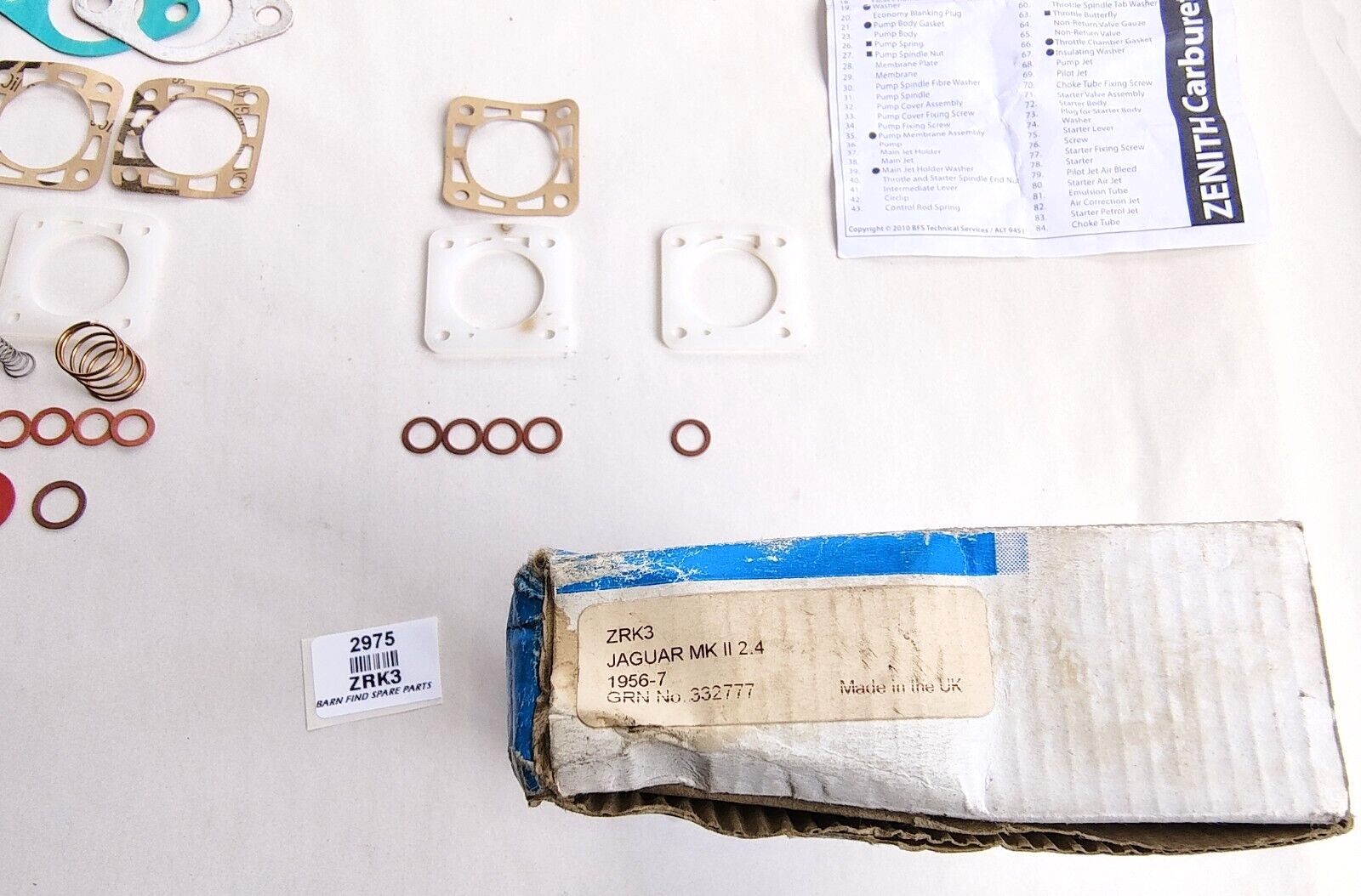 Zenith ZRK3 rebuild kit - there are some parts missing and some parts extra. NOS10