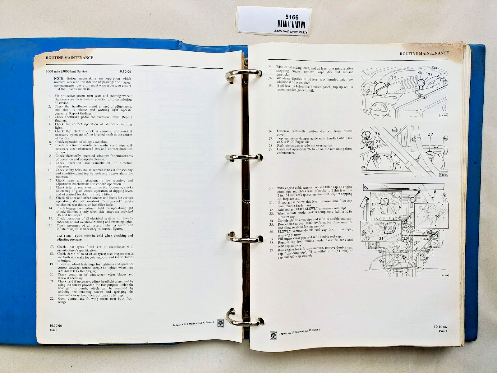 Original Jaguar XJ12 Repair Operation Manual E.172 Issue 1 1972 in hard binder7