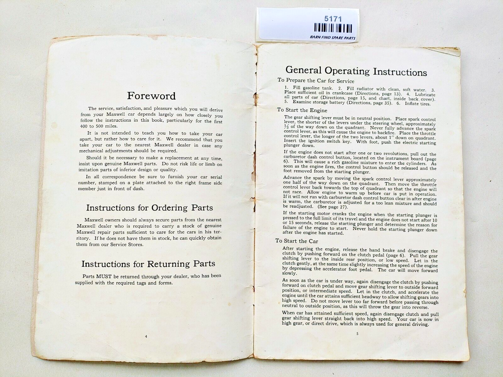 Vintage Maxwell Motor Company Automobile Owner's Instruction Manual Book4