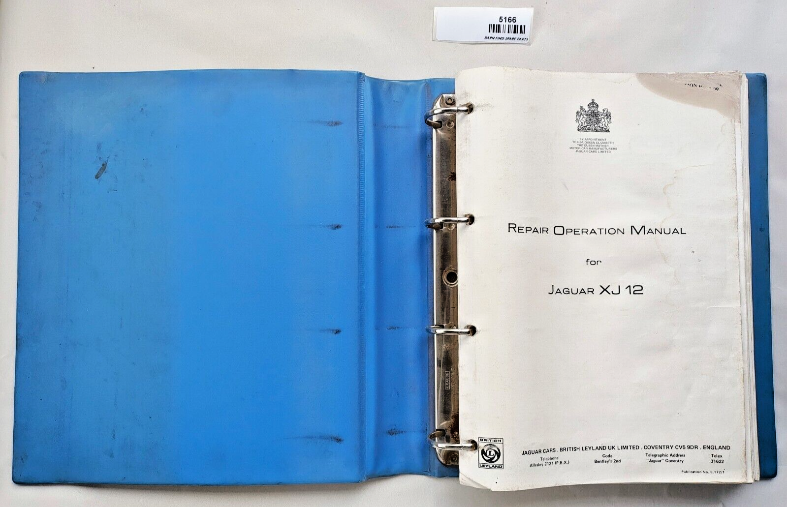Original Jaguar XJ12 Repair Operation Manual E.172 Issue 1 1972 in hard binder3