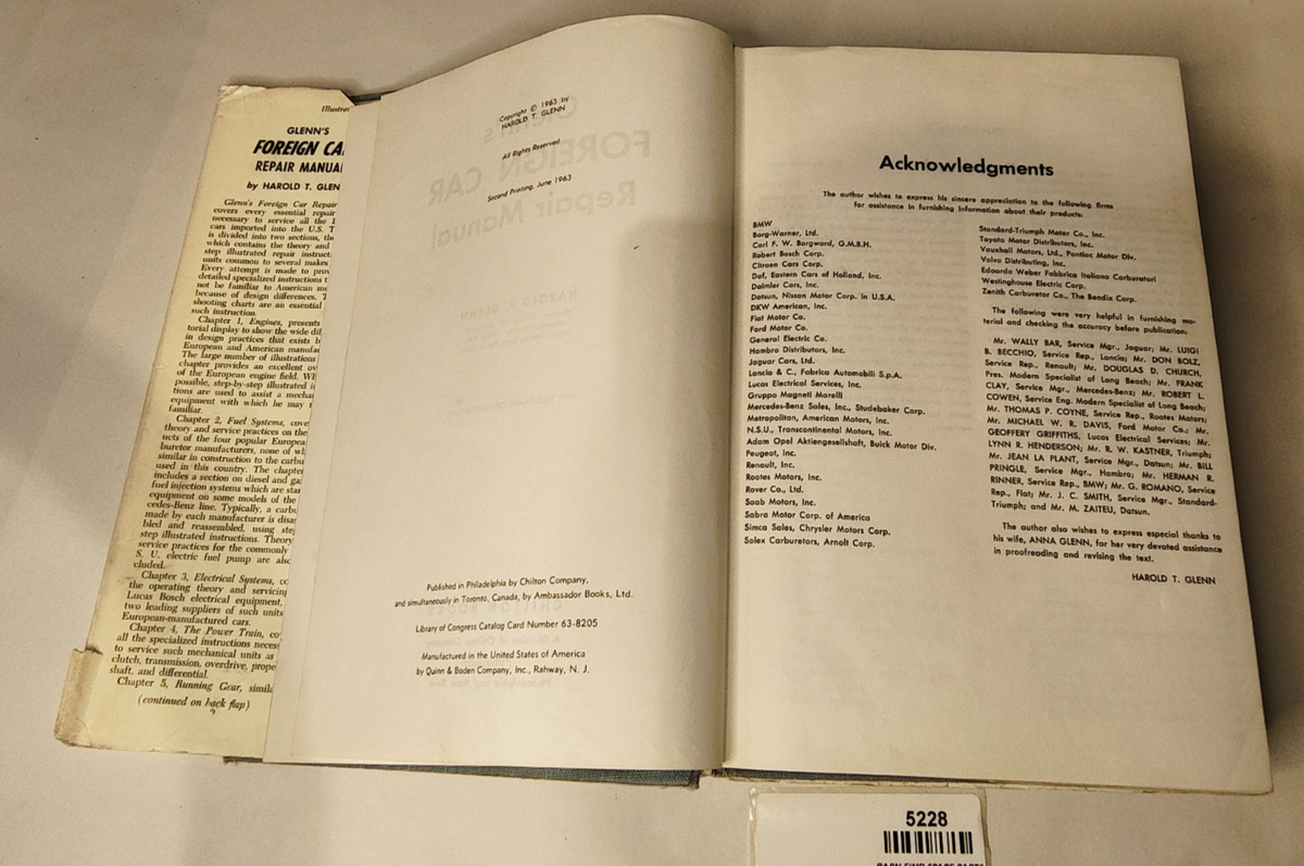 Glenn’s Foreign Car Repair Manual Hardcover Book 1963 2nd edition Chilton5