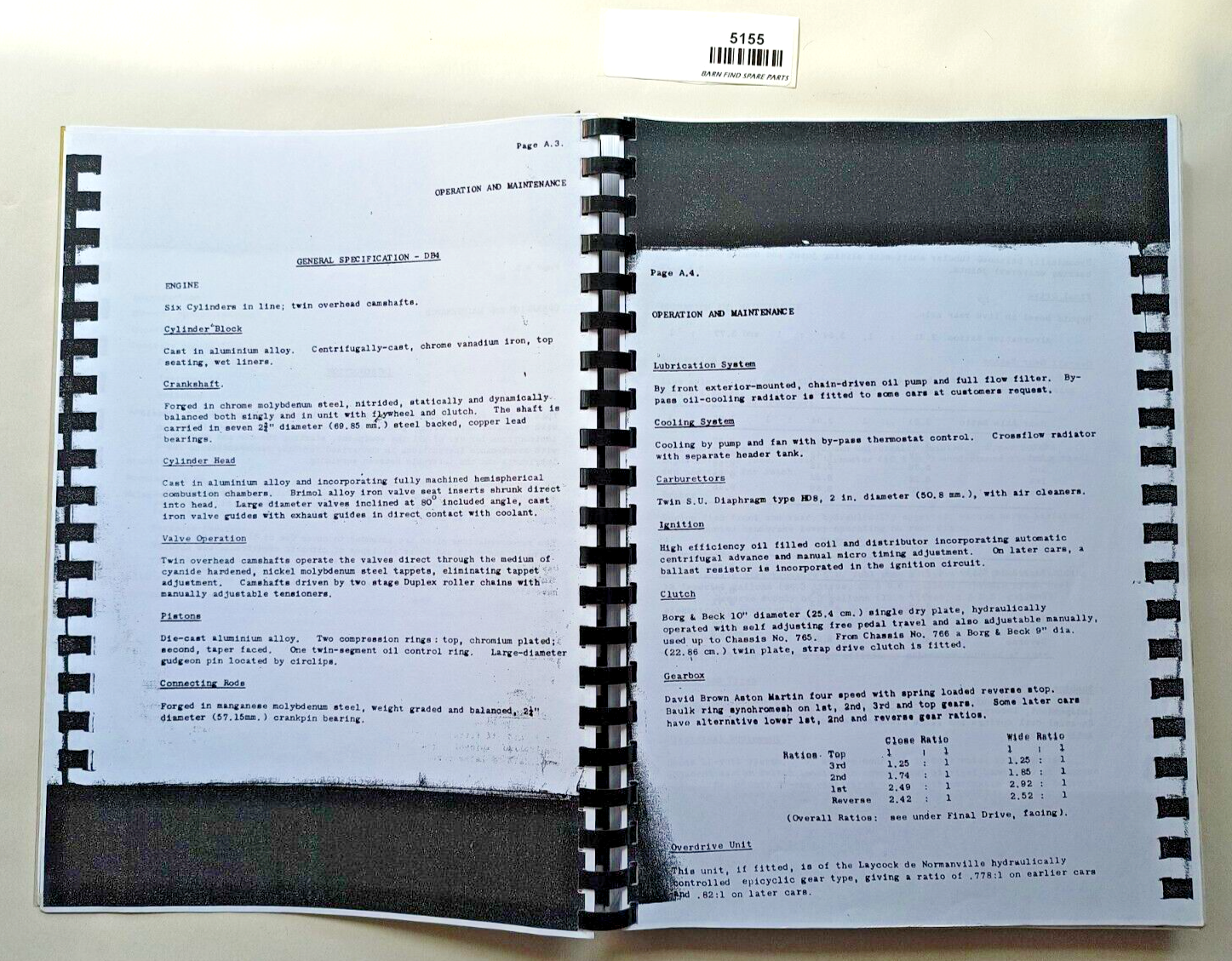 Aston Martin DB4 and DB4GT workshop manual reprint/copy2