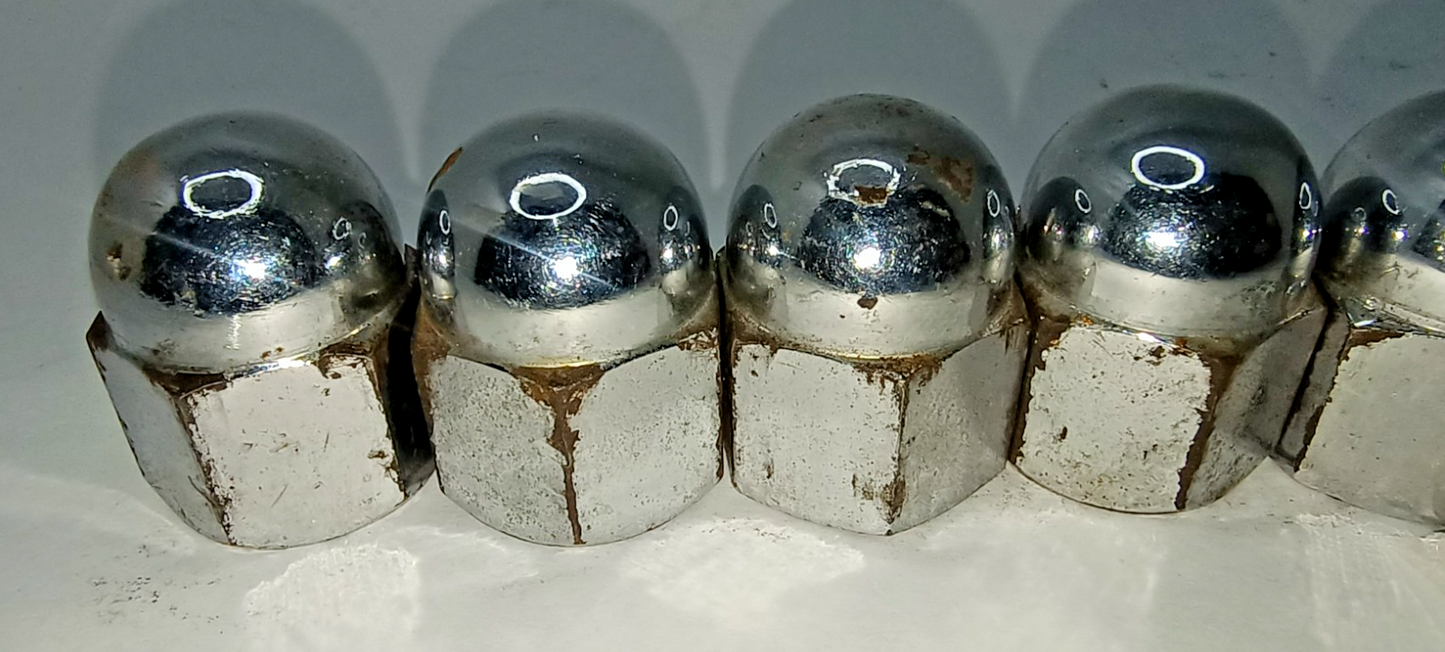 Jaguar Original Chrome  Acorn / Domed Cylinder Head Nuts Used C2328 7/16 UNF3