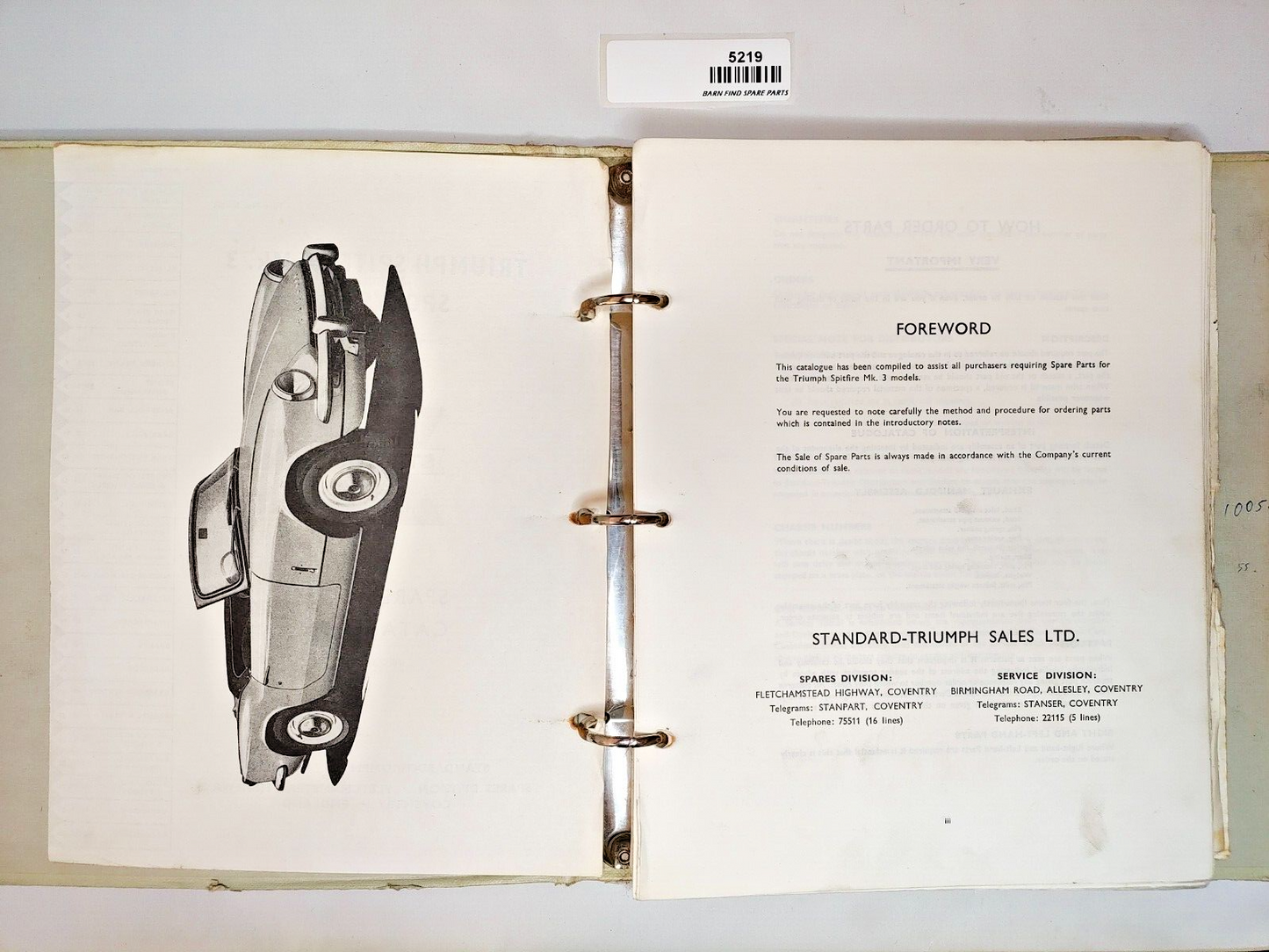 Original Triumph Spitfire Mk3 Sports Car Spare Parts Catalogue3
