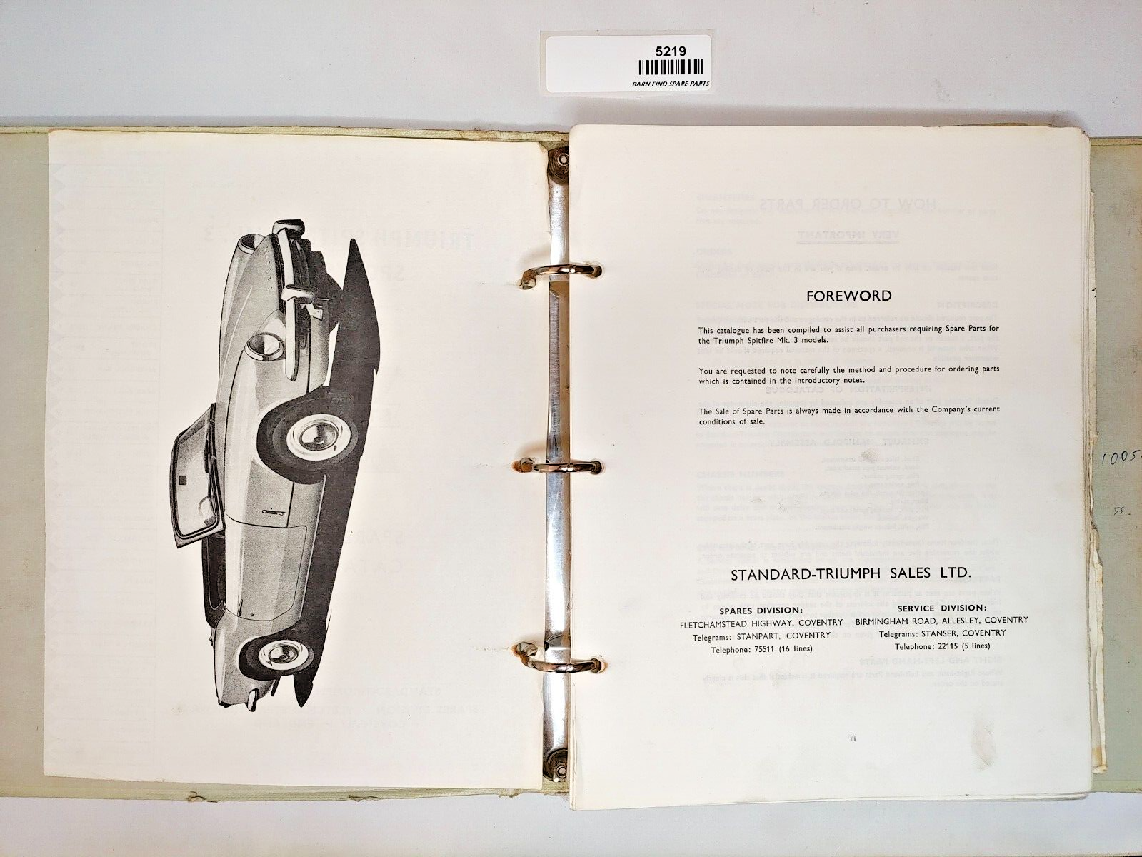 Original Triumph Spitfire Mk3 Sports Car Spare Parts Catalogue3