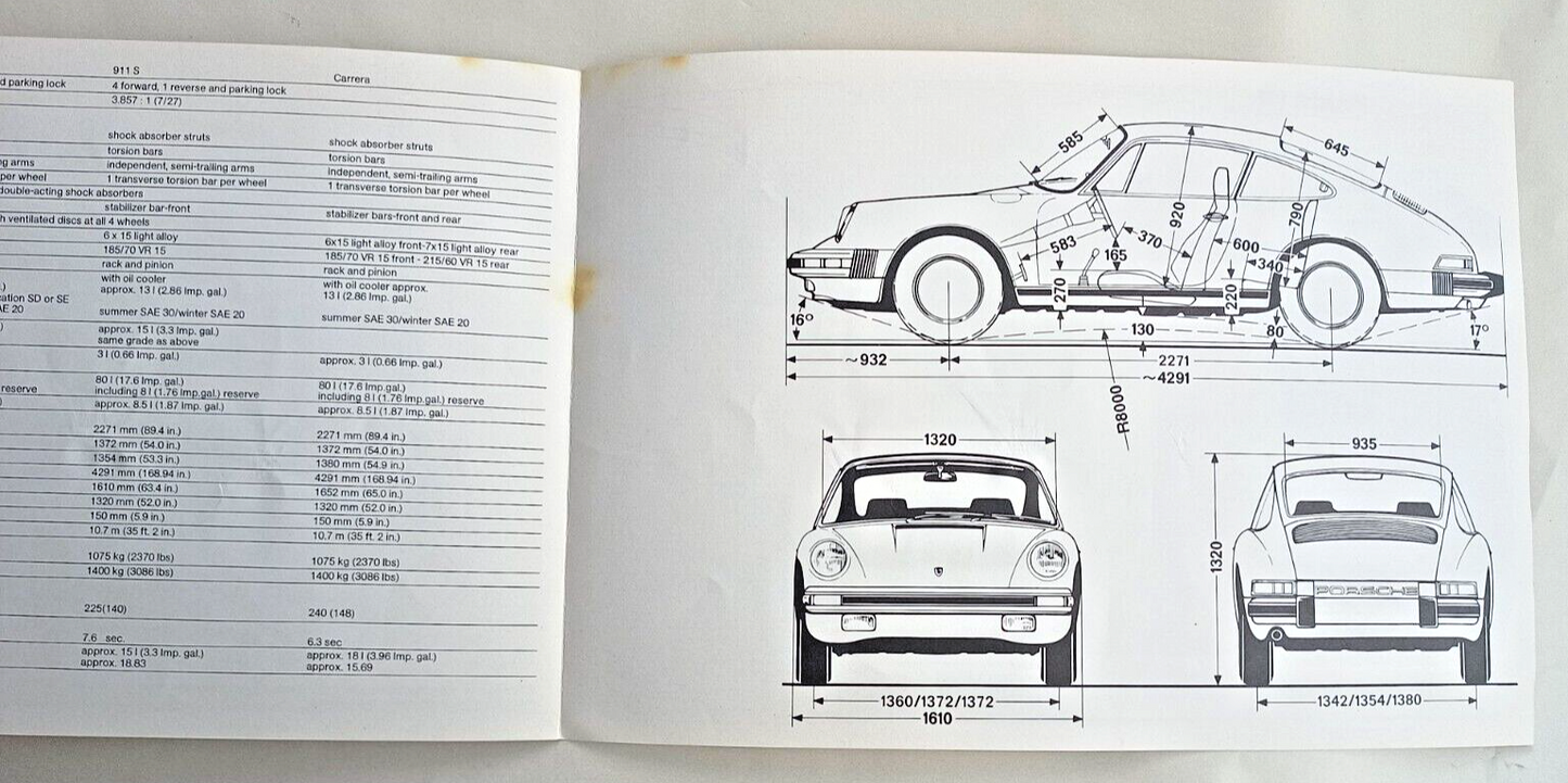 Original Vintage Porsche Carrera 2.7 911 marketing sales advertising brochure18