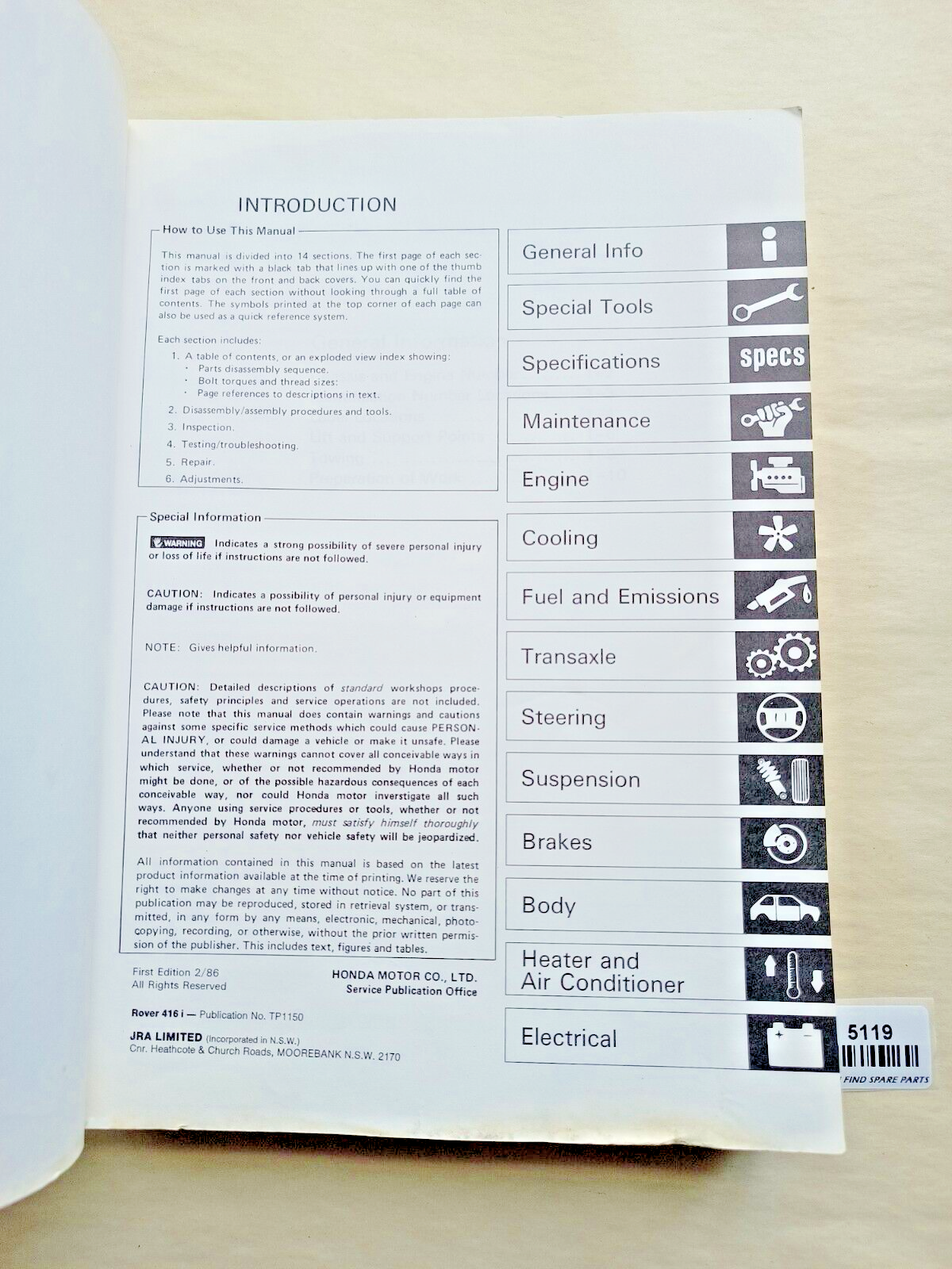 Rover 416i Maintenance and repair manual Used.1