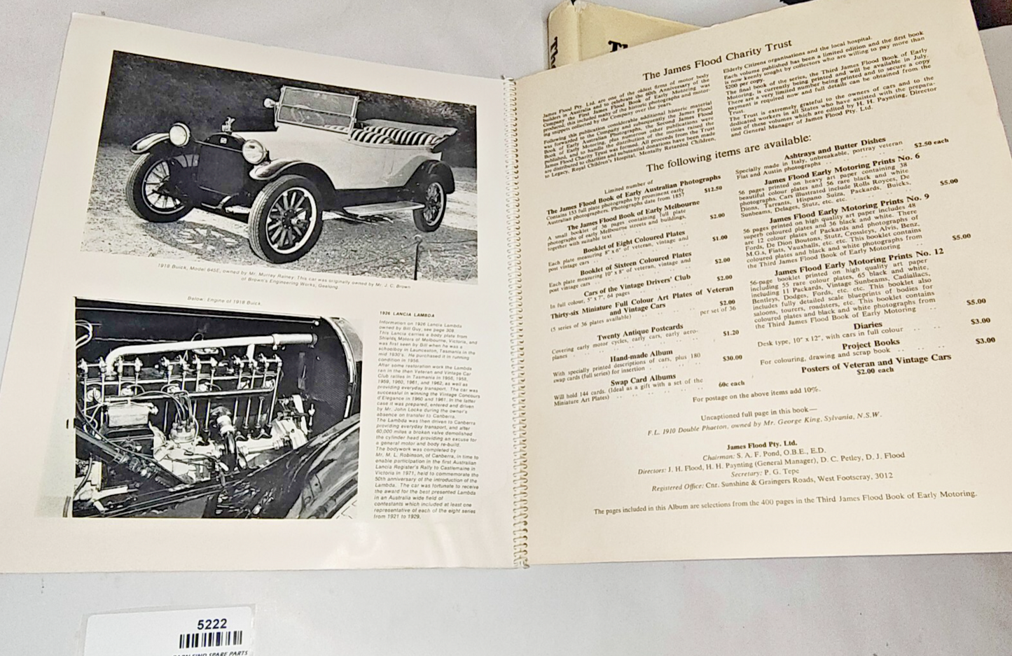 Signed 1st Edition The James Flood Book of Early Motoring Hardcover 196821