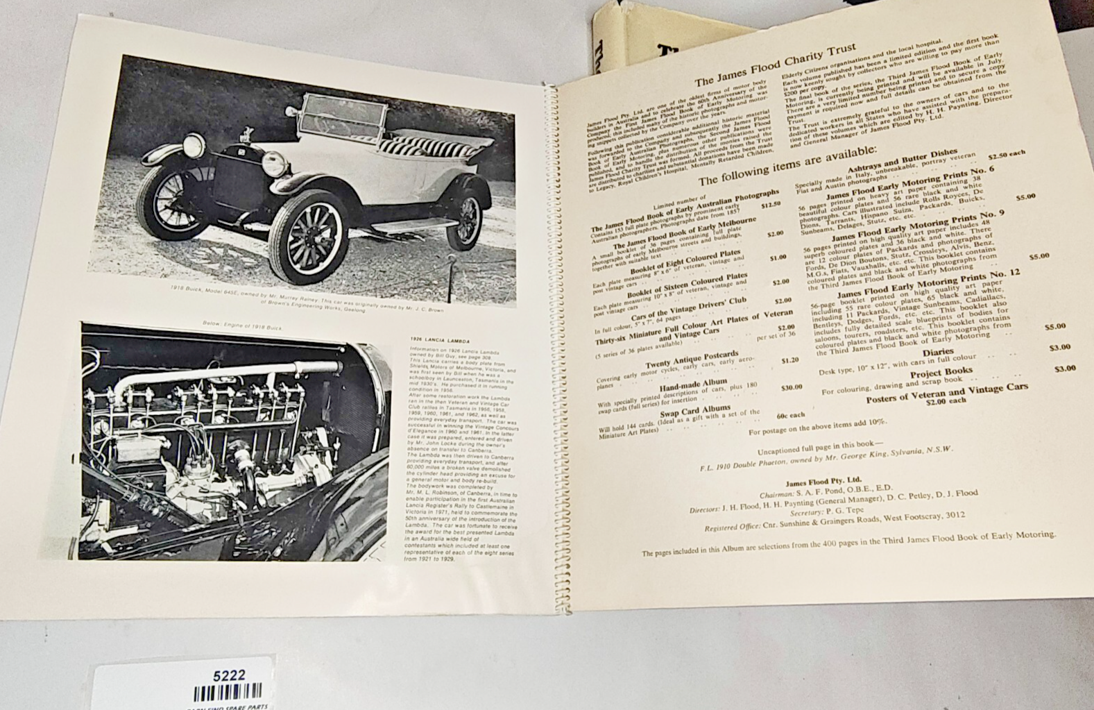 Signed 1st Edition The James Flood Book of Early Motoring Hardcover 196821