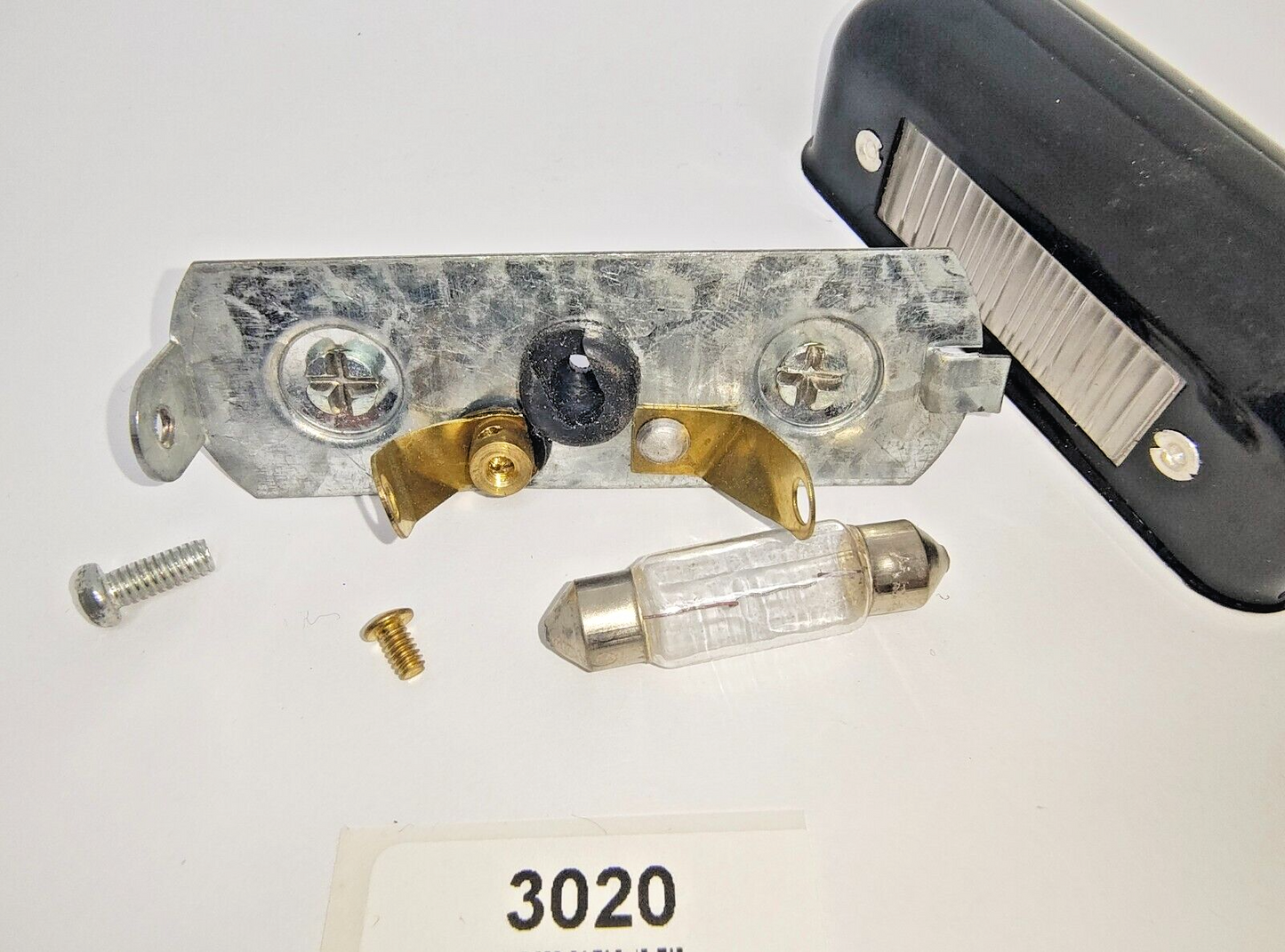 New old stock in box vintage License Plate Lamp, black metal/tin Part No 3330