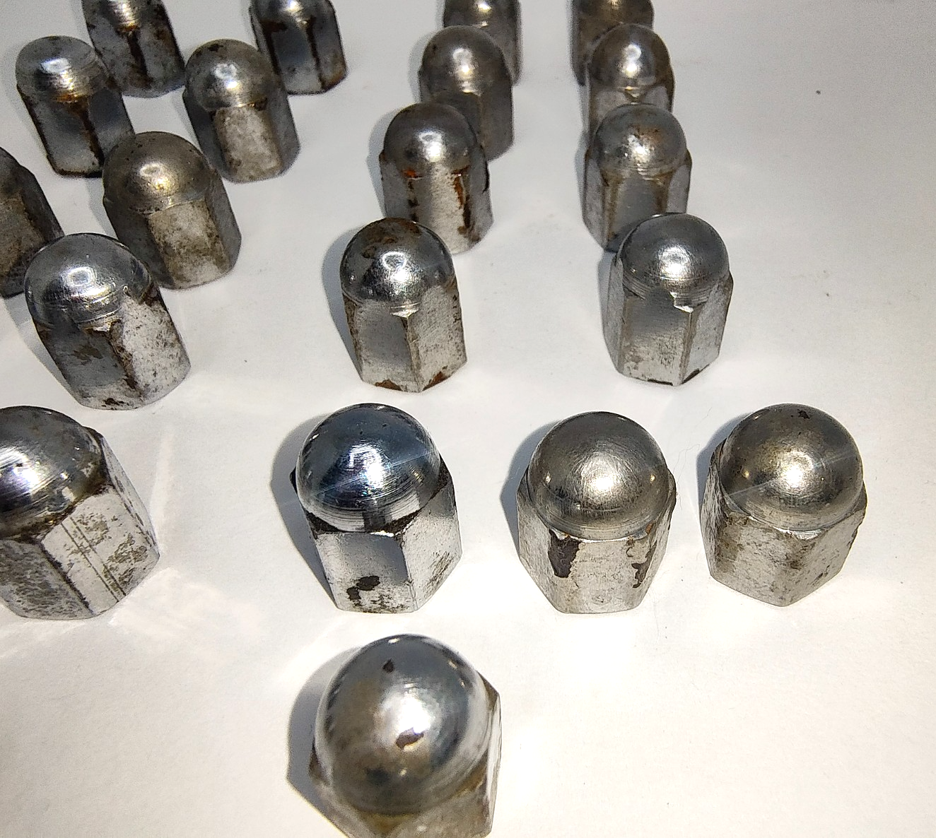 Jaguar Original Chrome Acorn Domed cam cover and breather cover Nuts Used C23273