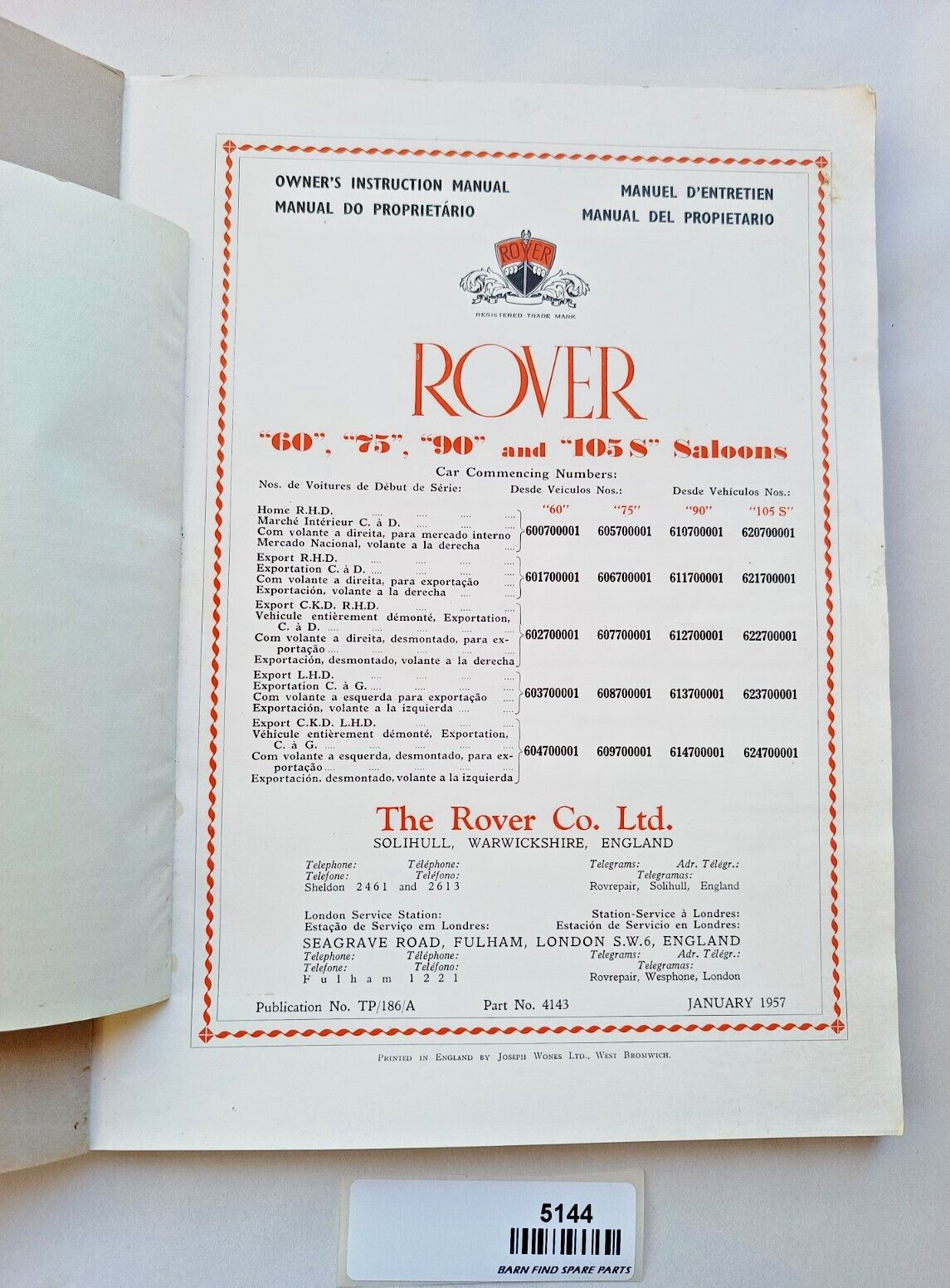 Rover P4 60 75 90 105 Saloon 1957-58 Owners Instruction & Maintenance manual3