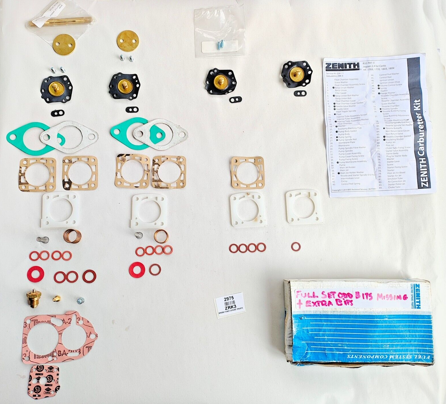 Zenith ZRK3 rebuild kit - there are some parts missing and some parts extra. NOS0