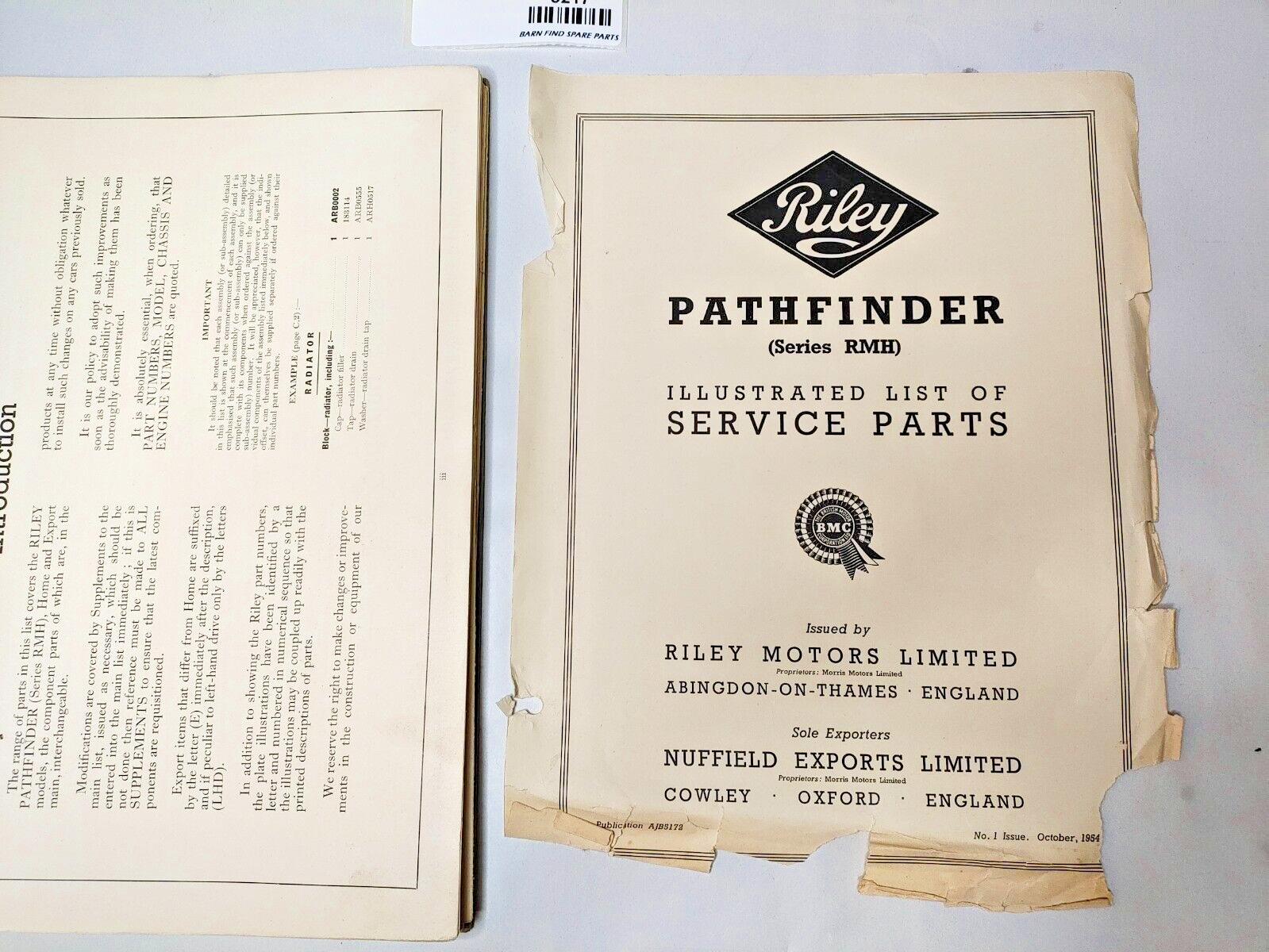 Original Riley Pathfinder RMH Saloon Illustrated Parts List Pub. AJB5172 19542