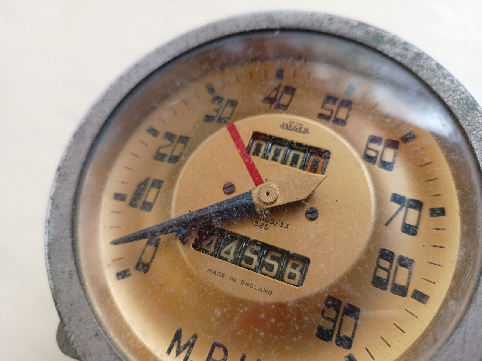 Original vintage Jaeger gold face classic car speedometer speedo 70065/33 15251