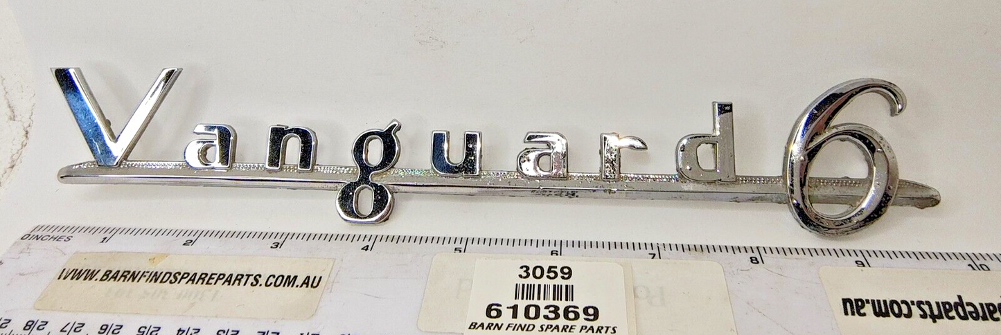Original 10" 25cm vintage Vanguard 6 chrome emblem badge large J Fray Ltd 6103691