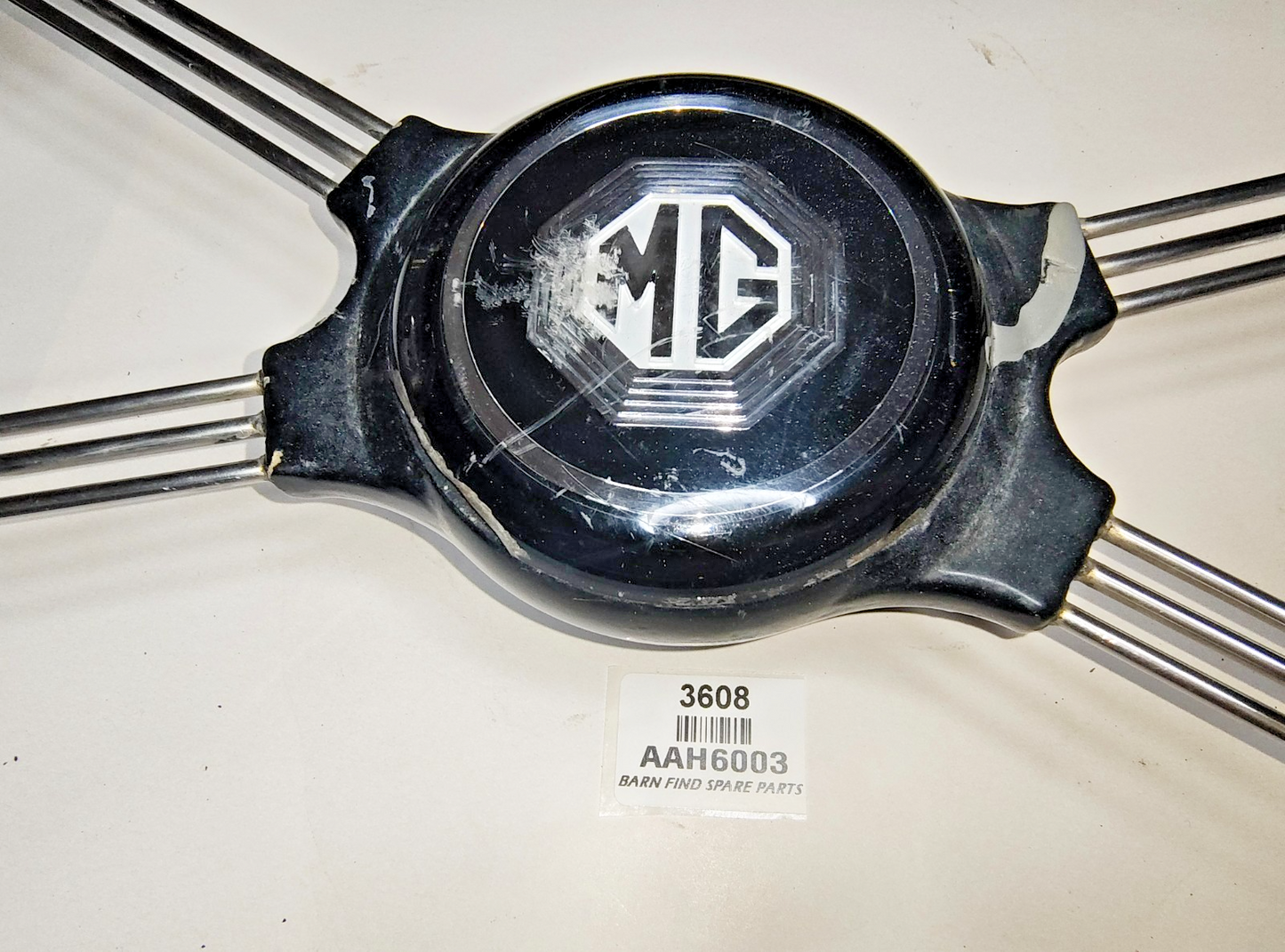 Original MG A wire spoke Steering wheel partly prepared for restoration AAH60031