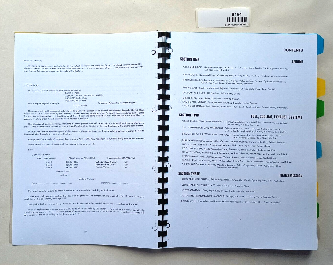 ASTON MARTIN DBS Saloon Parts Catalogue Manual Reprint/Copy1