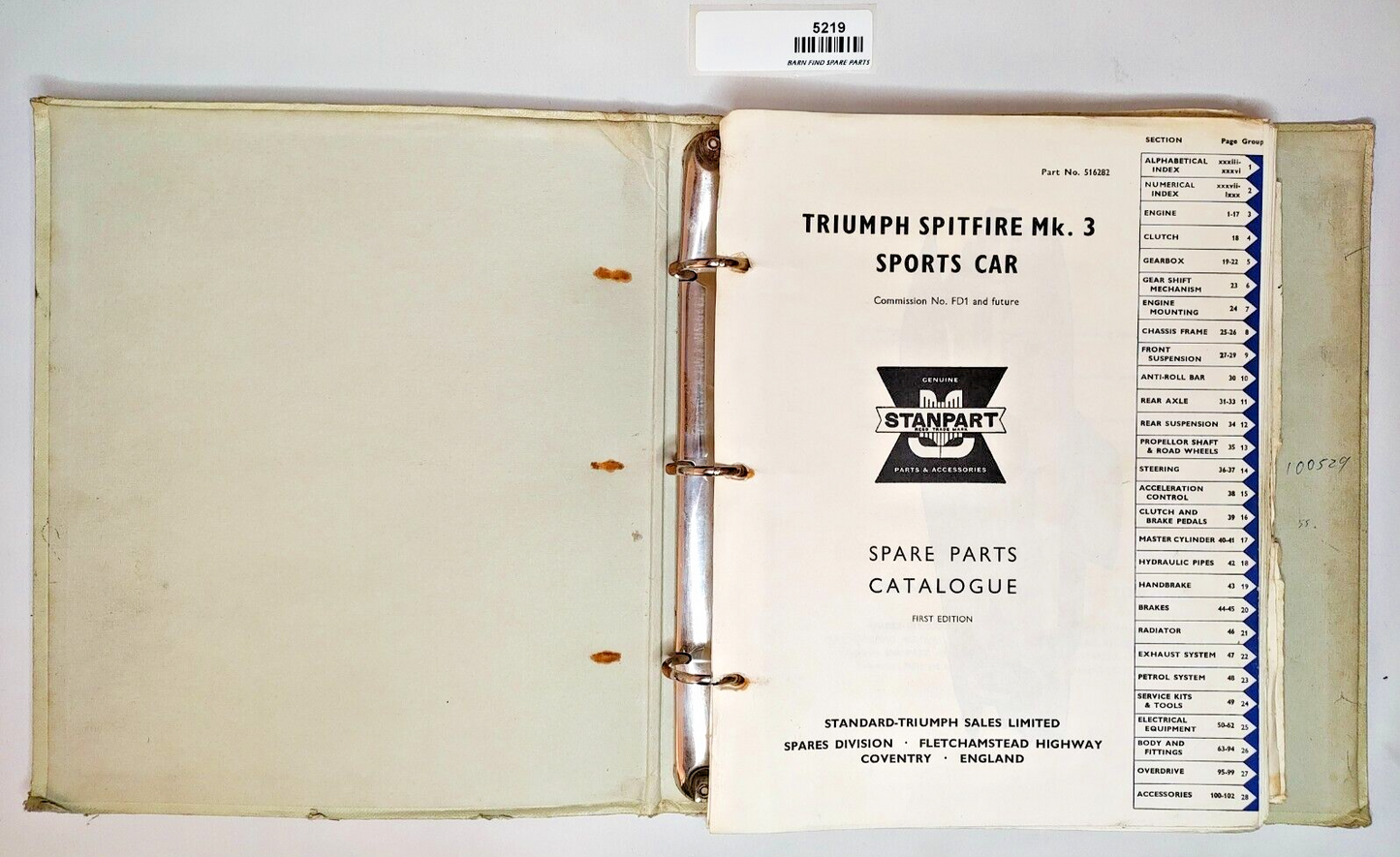 Original Triumph Spitfire Mk3 Sports Car Spare Parts Catalogue1