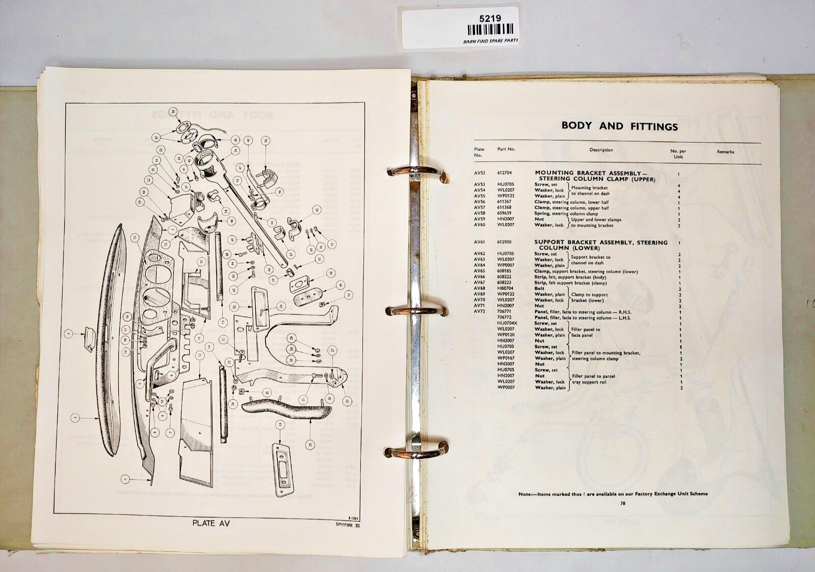 Original Triumph Spitfire Mk3 Sports Car Spare Parts Catalogue13