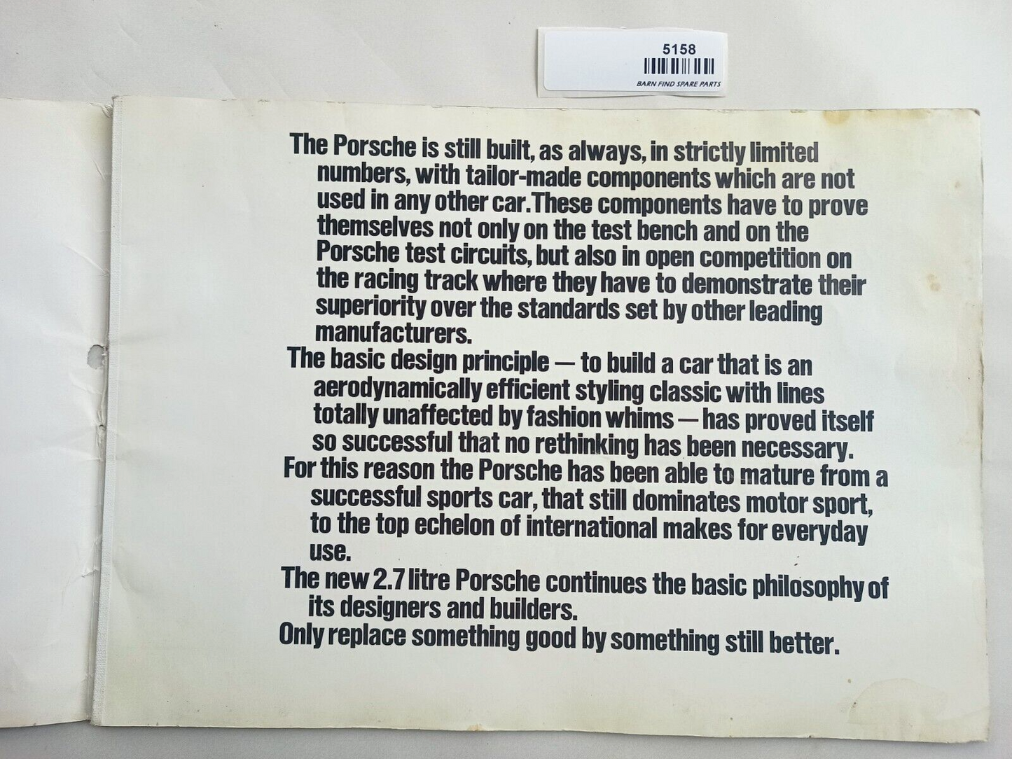 Original Vintage Porsche Carrera 2.7 911 marketing sales advertising brochure2