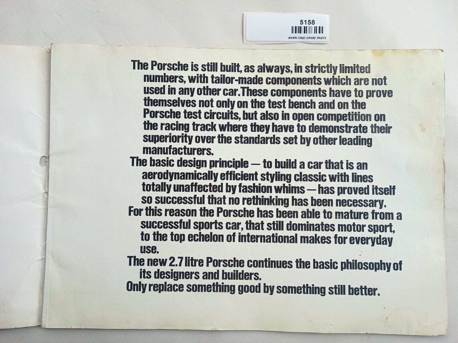 Original Vintage Porsche Carrera 2.7 911 marketing sales advertising brochure2