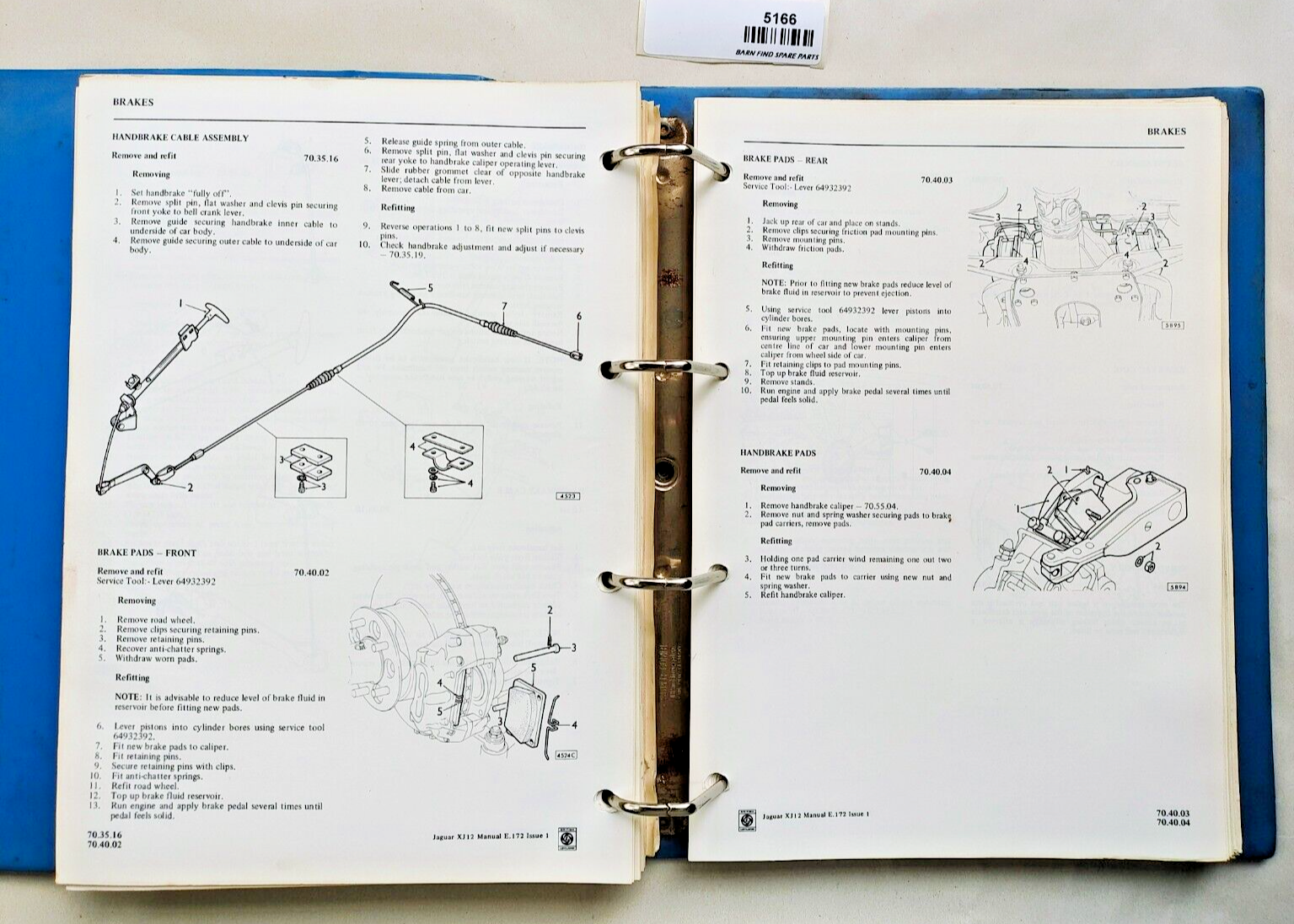 Original Jaguar XJ12 Repair Operation Manual E.172 Issue 1 1972 in hard binder11