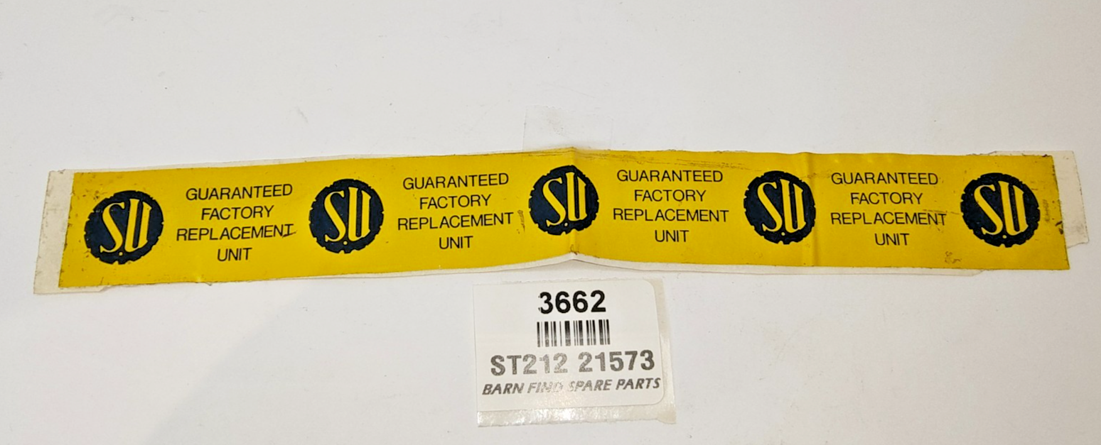 Decal / sticker SU Tape for fuel pump 'SU' lettering  New Old Stock ST212 215730