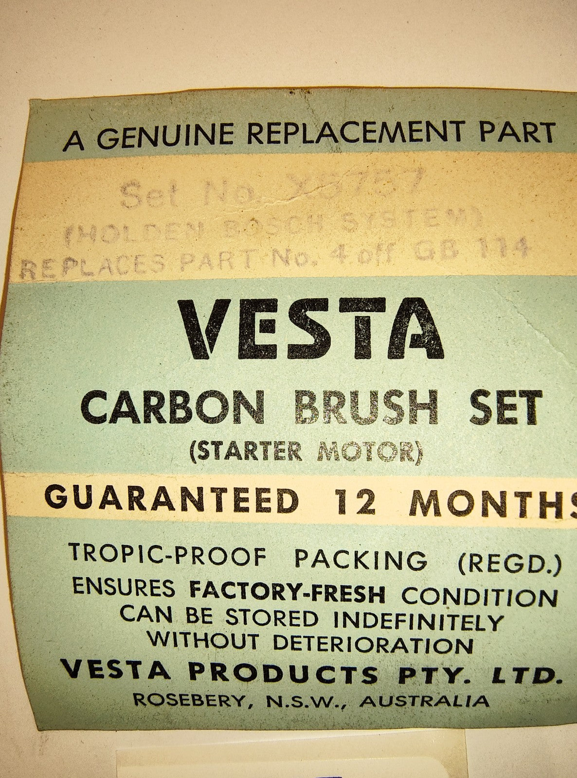 VESTA HOLDEN BOSCH System Starter Motor Brush set X5757 GB 114 New Old Stock1