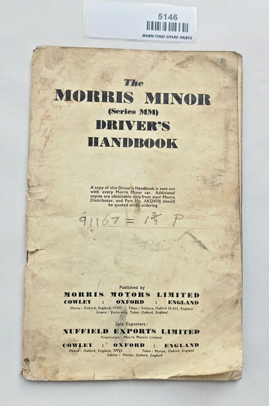 The MORRIS MINOR (Series MM) Driver's Handbook AKD470J0