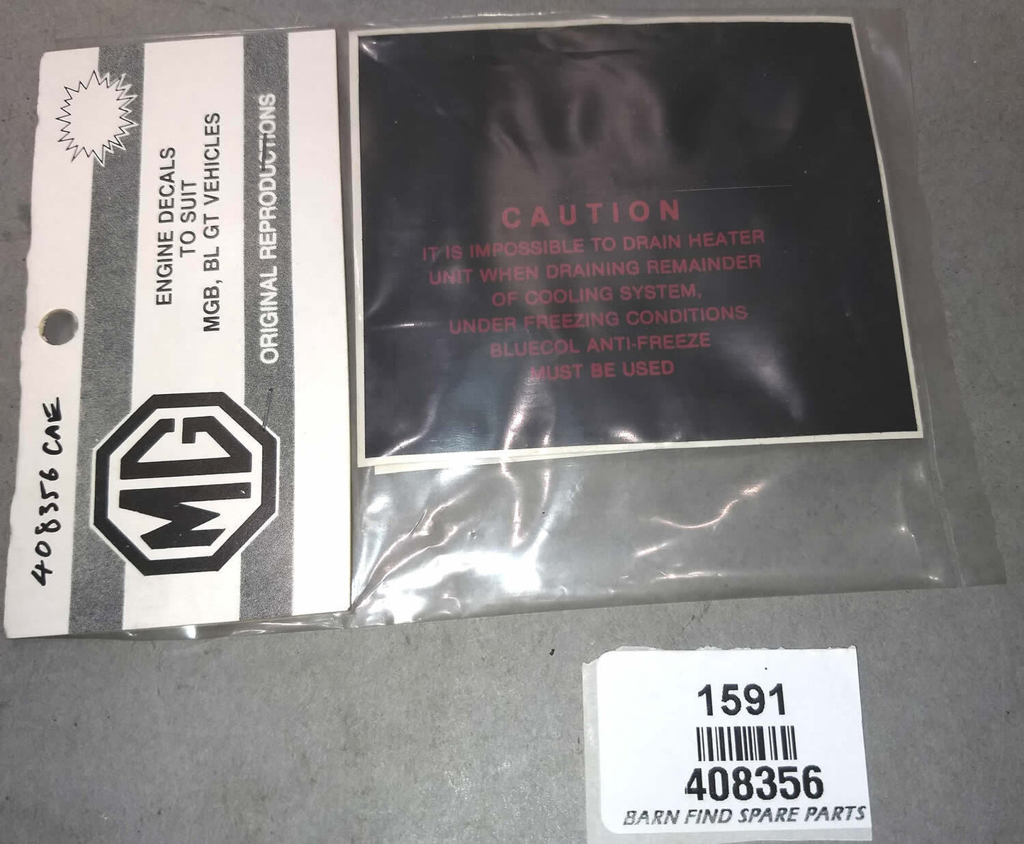 MG Engine Heater Decal set 408356 New Old Stock1