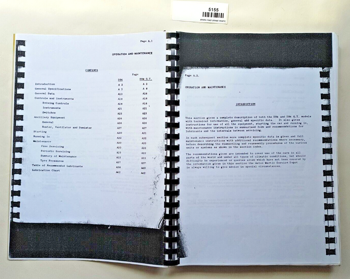 Reprint Copy Aston Martin DB4 and DB4GT workshop manual reprint/copy – Barn Find ...